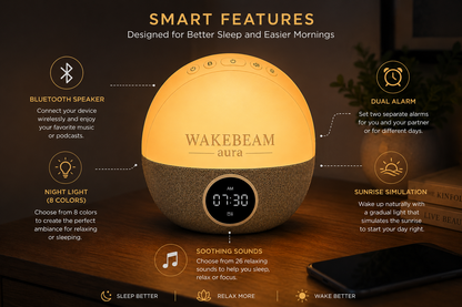 WakeBeam Aura™ – Réveil simulateur d'aube intelligent pour un réveil naturel